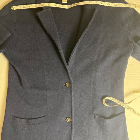 J. Crew Womens Navy Blue Textured Knit Blazer S 100% Cotton Pockets preppy - Picture 8 of 11